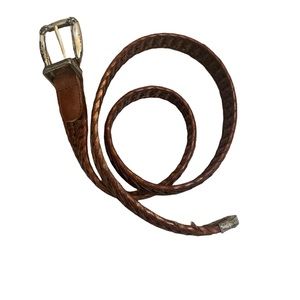 FOSSIL Leather Belt Vintage Braided Dark Brown Mens Brass Buckle Size 36